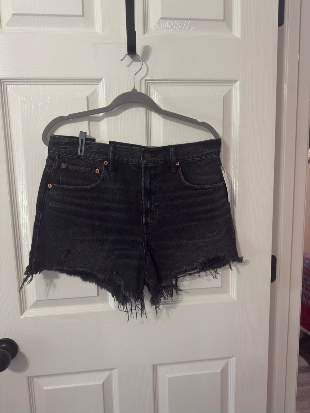 American Eagle Outfitters Black High-Rise Distressed Denim Shorts